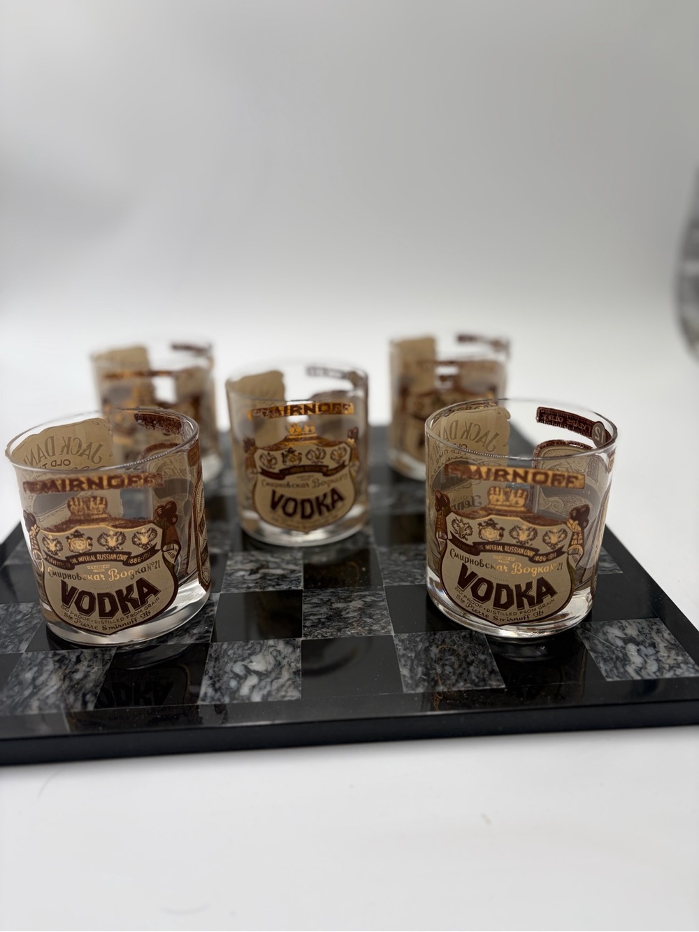 Vintage Brown Jack Daniels Tennessee Whiskey Glass Set - 5 Pieces
